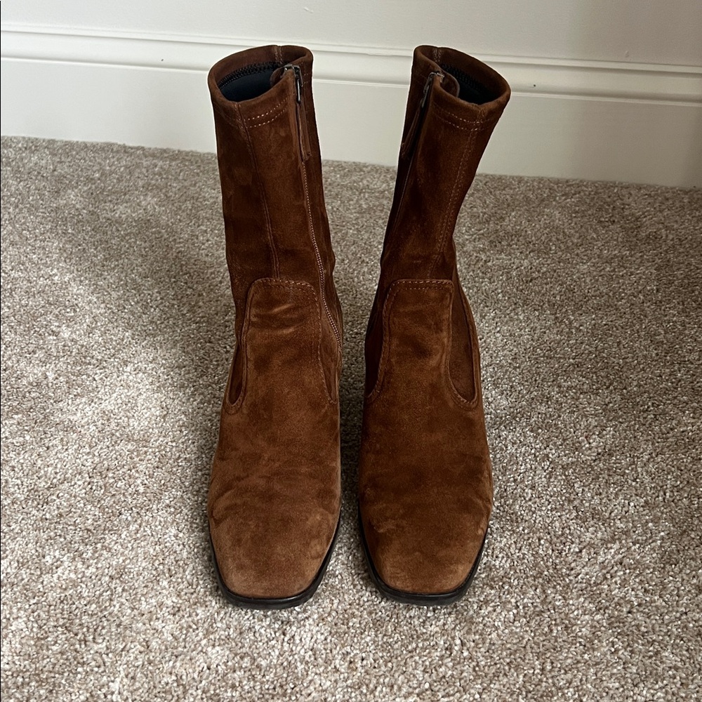 Aquatalia Chestnut Suede Heeled Boots - Picture 2 of 8